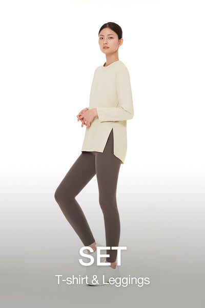 [SET] Airwarm Fleece Signature Leggings & Brushed Airy Fit T-Shirt