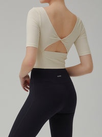 Ribbed Twist Back Cropped Short Sleeve