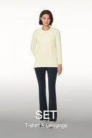 [SET] Airwarm Fleece Flare Leggings & Brushed Airy Fit T-shirt