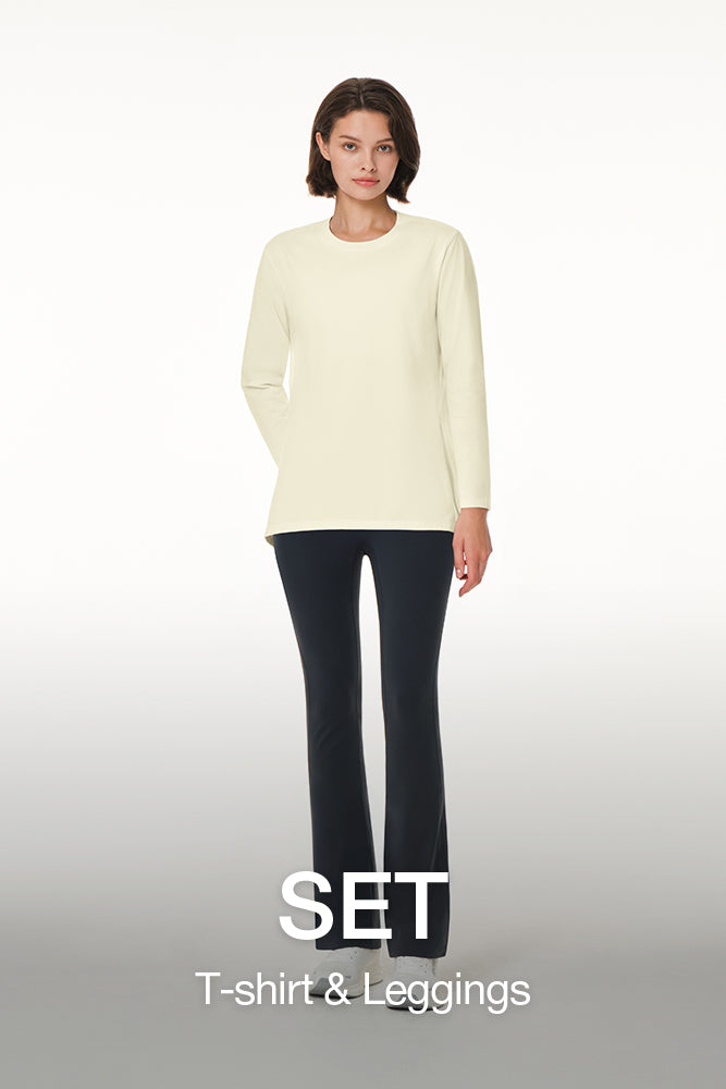[SET] Airwarm Fleece Flare Leggings & Brushed Airy Fit T-shirt