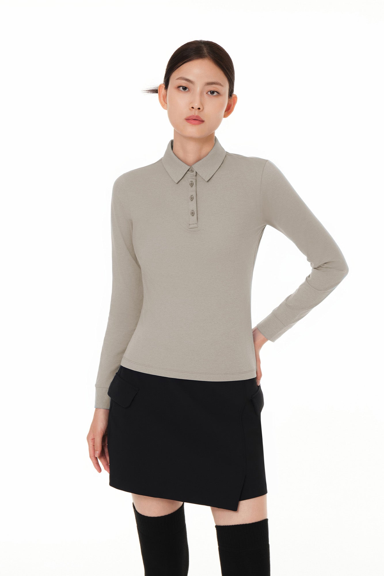 Brushed Airy Fit Slim Fit Long Sleeve Polo Shirt