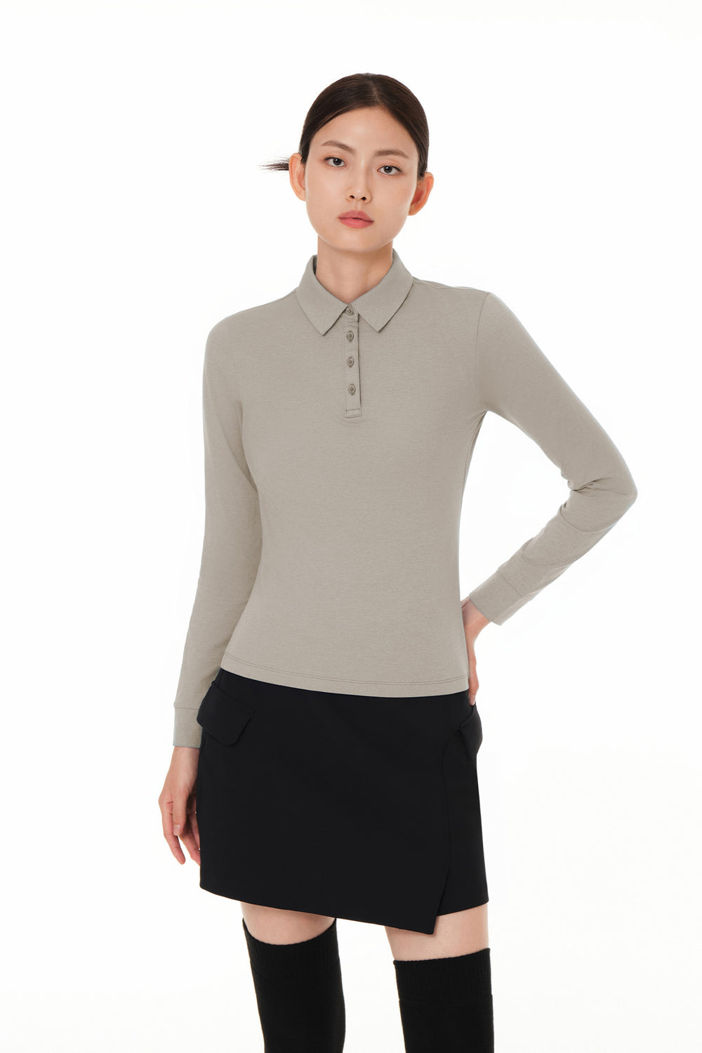 Brushed Airy Fit Slim Fit Long Sleeve Polo Shirt