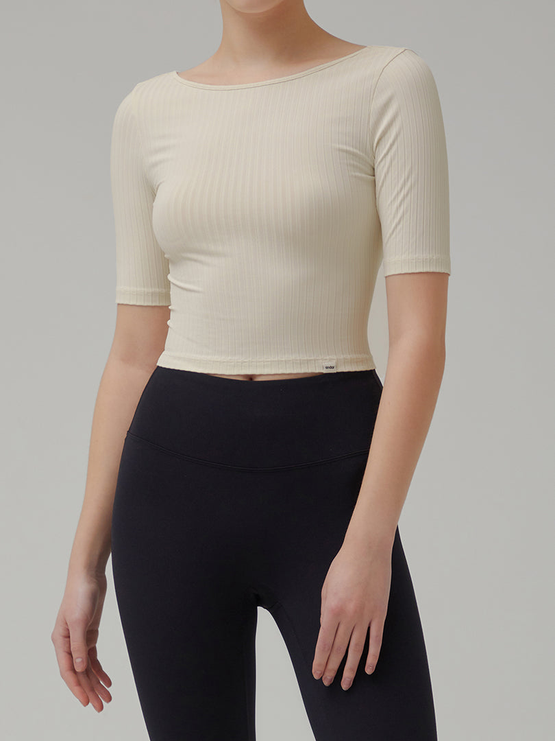 Ribbed Twist Back Cropped Short Sleeve