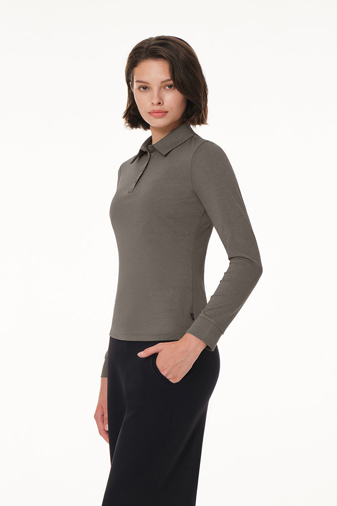 [2 SET] Brushed Airy Fit Slim Fit Long Sleeve Polo Shirt