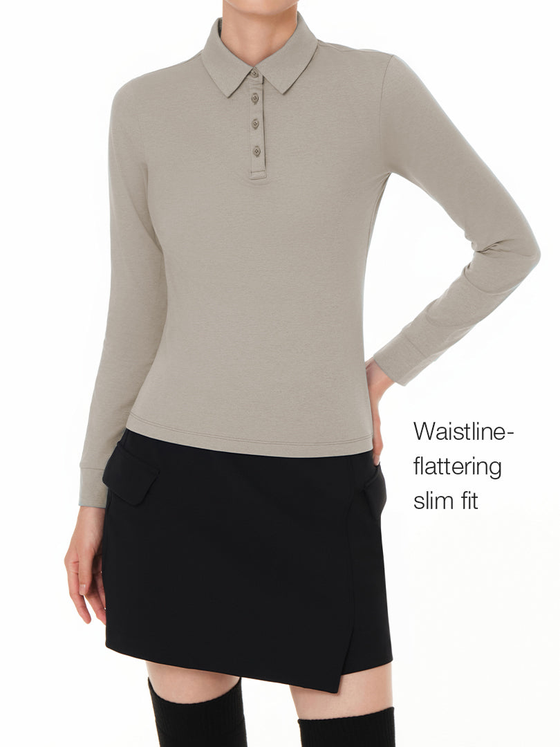 Brushed Airy Fit Slim Fit Long Sleeve Polo Shirt