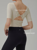 Ribbed Twist Back Cropped Short Sleeve