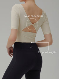 Ribbed Twist Back Cropped Short Sleeve